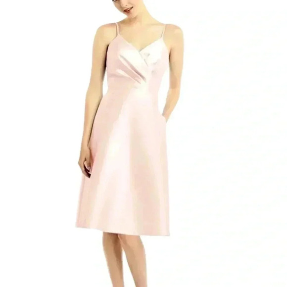 ALFRED SUNG Dresses & Skirts - NWT ALFRED SUNG D777 Satin Twill V Neck Cocktail Dress In Blush Pink Size 12
